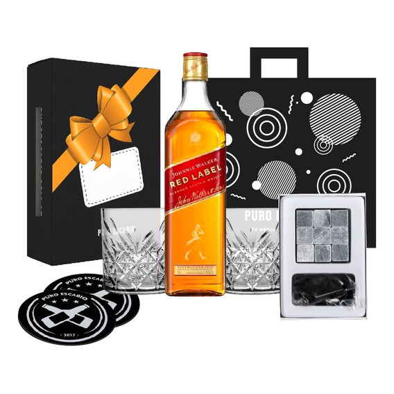 Box Whisky Johnnie Walker Red Label 750ml + Vaso + Set Hielo
