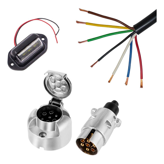 Luz Patente 6 Led + Conectores + 5 Mts Cable 7 Vías Pack 4  