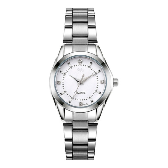 Reloj Mujer Acero Inoxidable Elegante Metal Contra Agua Cx Color de la Correa Blanco