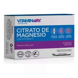 Citrato De Magnesio Estuche 30 Cápsulas Vitamin Way + Vit. D Sabor Sin Sabor