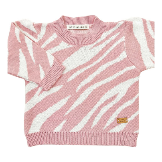 Sweater Cebra Mini Anima Tejido Bebe Kids Nena Rosa Viejo