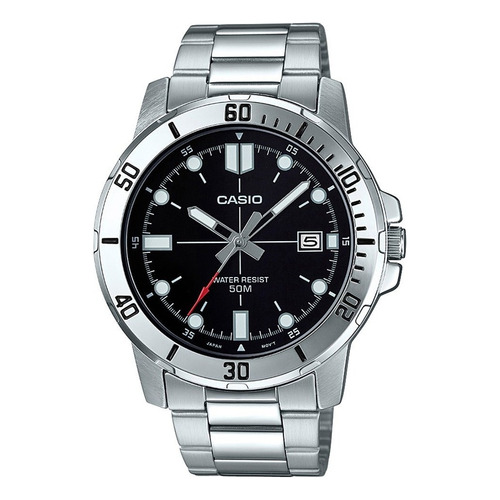 Reloj Casio Quartz Mtpvd01 1e Hombre Acero Inoxidable Correa Plateado Bisel Plateado Fondo Negro MTP-VD01D-1E