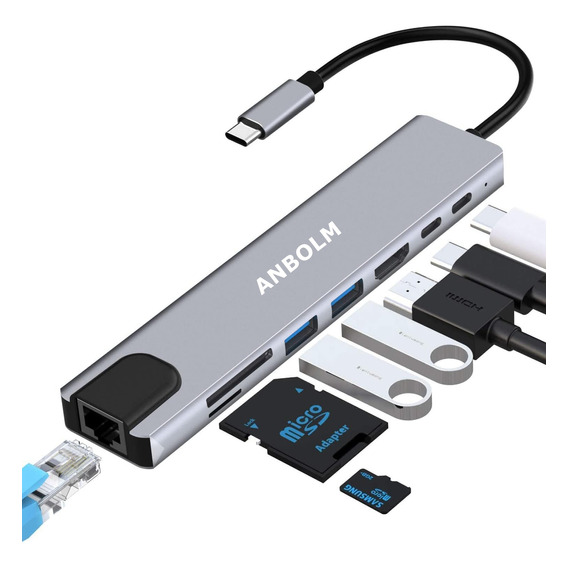 Tipo C Hub 8 En 1 Adaptador Usb C A Hdmi Con Ethernet