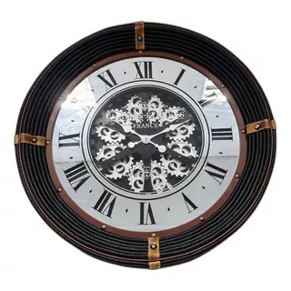 Relógio De Parede Moldura Couro Corda Francês Espelho 77 Cm