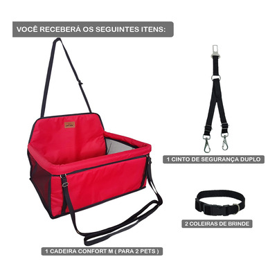 Cadeira Assento Carro Dupla Para 2 Pets Juntos 30kg Vermelho