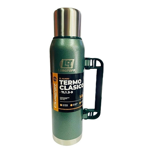 Termo Inoxidable 1,3lt Con Manija Lusqtoff Color Verde con logo