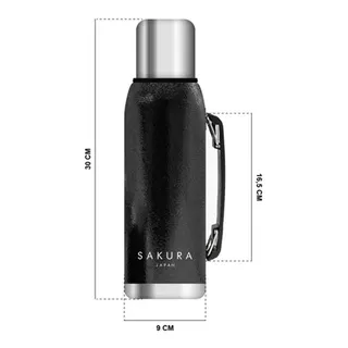 Termo Sakura Clasico Acero Inoxidable Negro Mate Camping 1l