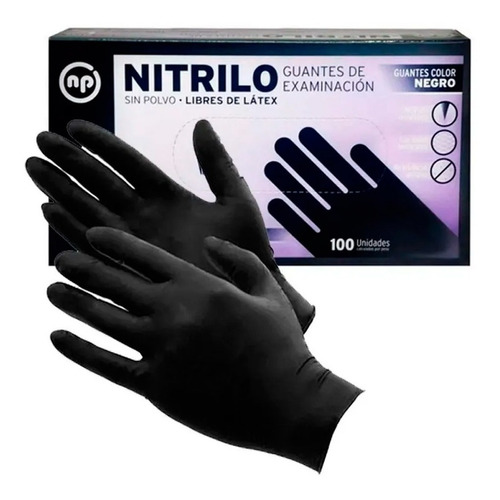 Guantes descartables antideslizantes NP color negro talle L de nitrilo x 100 unidades