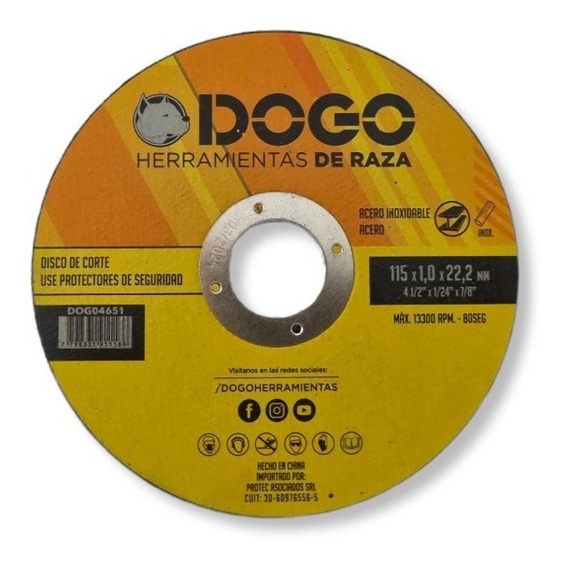 Disco Corte Amoladora 115 X 1mm Metal Acero Inox Dogo 