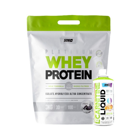 Proteína Whey Protein 3kg + Carnitina Combo Strar Nutrition Sabor Cookies and Creme