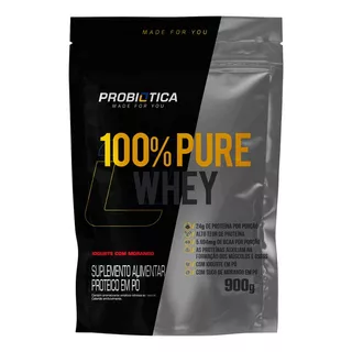 100% Pure Whey Refil 900g - Probiótica - Whey Concentrado Sabor Iogurte Com Morango