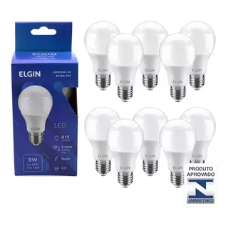 Kit 10 Lâmpada Led 9w Bulbo Soquete E27 Bivolt Casa Comércio Cor Da Luz 6500k Voltagem Bivolt