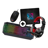 Kit Mouse + Teclado + Auricular + Pad - Color Negro - Gamer