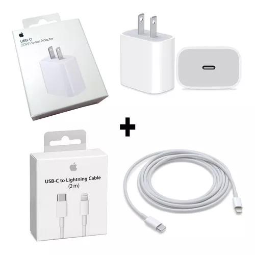 Cubo De Carga 20w + Cable Usb-c 2m Para iPhone 11 12 13