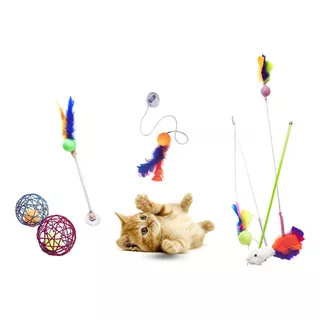Kit 7 Brinquedos Interativos Gatos Com Globinho E Acessórios