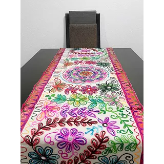 Camino De Mesa Bordado De La India 150x50cm - Mandala Y Flor