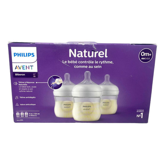 Set De 3 Biberones De 4 Oz Philips Avent Natural Flujo Lento Color TRANSPARENTES