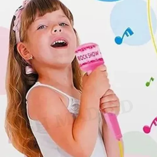 Microfone Infantil Brinquedo para Criança com Pedestal e conexão Mp3 para  Menina - Cor Rosa - Glumi