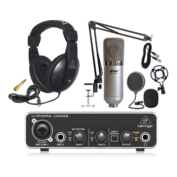 Placa De Sonido Behringer Umc22 Mic Bm-700 Kit + Auricular