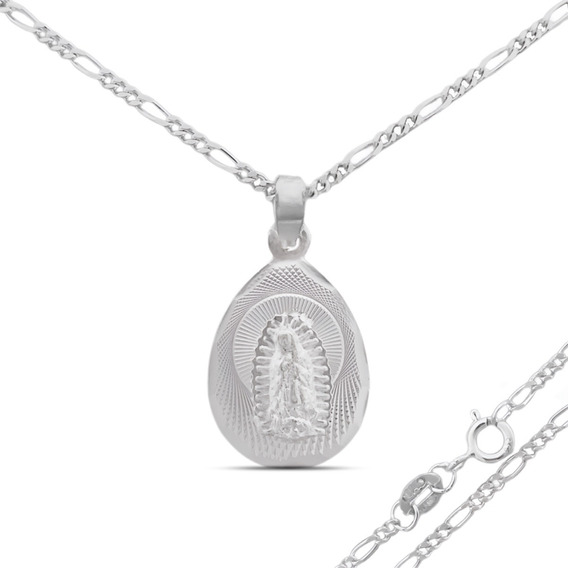 Medalla De Virgen Guadalupe Plata Fina 925 Collar Mujer 45cm