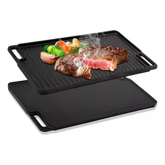 Plancha Grill De Hierro Fundido Reversible Parrilla 46x26cm