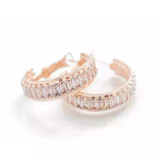 Argolla Aros Cinta Rosada Rosé Piedras Strass Baguette 2cm