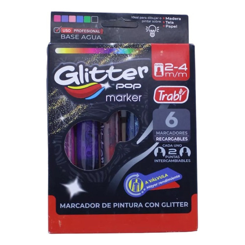 Marcador Acrylic Pop Glitter Trabi Tinta Acrilica X6un