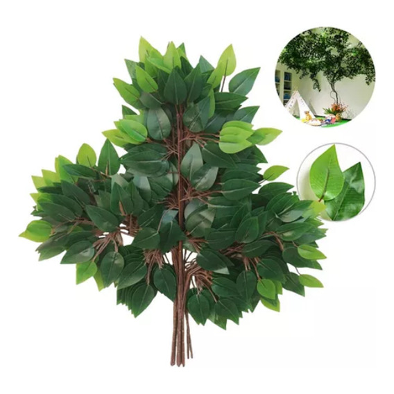 12 Unidades Hojas Ramas Artificial Verde Follaje Ficus Decor