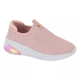 Tênis Slip On Molekinha Infantil Com Glitter E Led Rosa