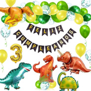 Set Deco Feliz Cumple Globos Dinosaurios Banderin Y Numero