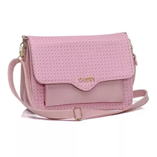 Bolsa Feminina Dhaffy, Transversal Com Bolso E Porta Cartão Cor Rosa