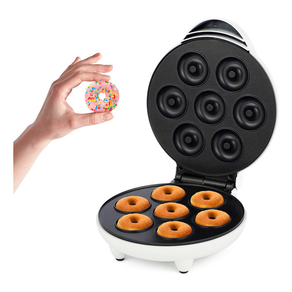 Mini aparato de cocina para hacer donuts para desayunos, refrigerios, postres y más para niños, superficie antiadherente, hace 7 donuts