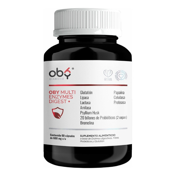 Oby Multi Enzimas Digestivas, Probioticos, Glutatión, Digestión Sabor Sin sabor