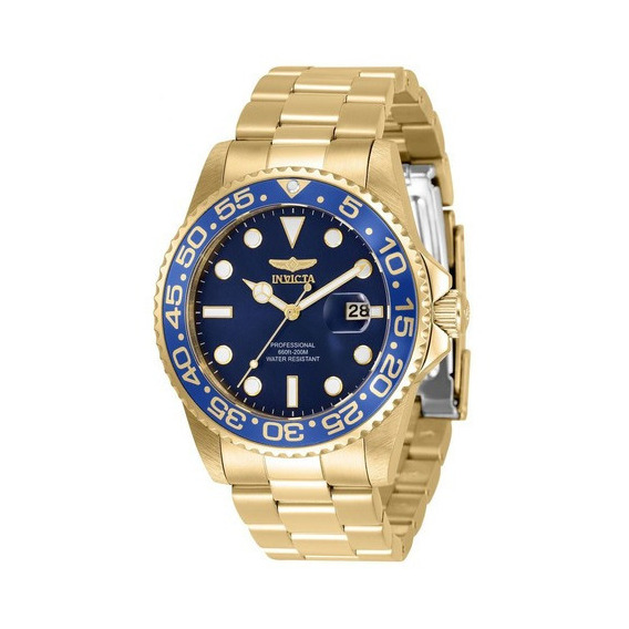 Reloj pulsera Invicta 33256, para hombre, fondo azul, con correa de acero inoxidable color dorado