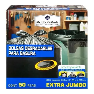 Bolsas De Basura Extra Jumbo Member´s Mark (50 Bolsas) 208 L Color Negro