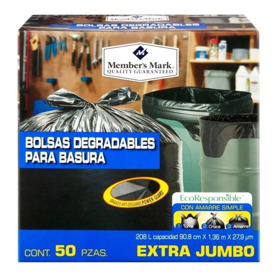 Bolsas De Basura Extra Jumbo Member´s Mark (50 Bolsas) 208 L Color Negro