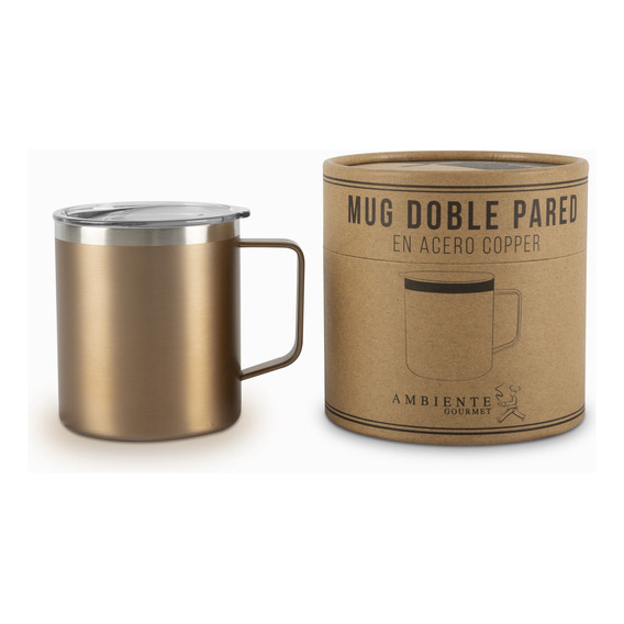 Mug Doble Pared En Acero Copper Ambiente Gourmet
