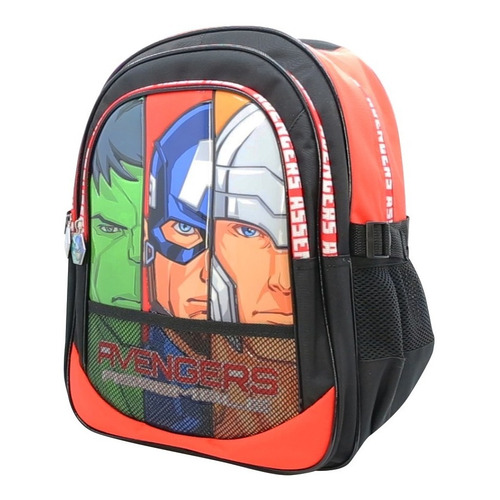 Mochila Espalda Grande 16p Vengadores Avengers Orig Cresko Color Rojo con Negro