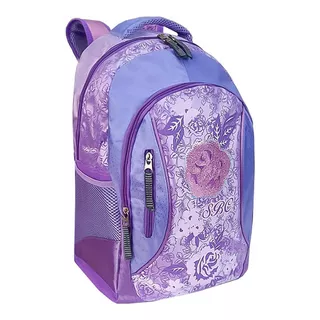 Mochila Bolsa Escolar Feminina Grande Capacidade Impermeável Cor Lilás Desenho Do Tecido Floral