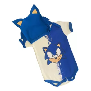 Body Bebe Infantil Mesversario Menino Tematico Sonic + Touca