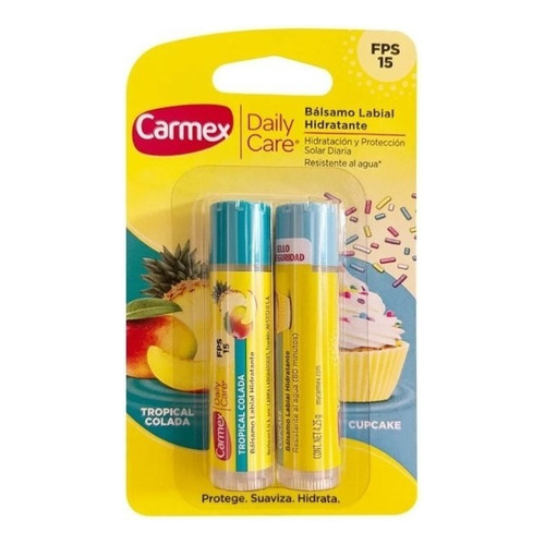 Carmex Dos Bálsamos Labiales Tropical Colada Y Cupcake Fps15