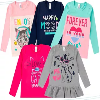 Roupa Infantil Kit 5 Blusa Menina Manga Longa Frio Atacado