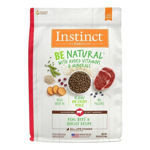 Alimento Instinct Be Natural para perro adulto todos los tamaños sabor carne y cebada en bolsa de 25lb