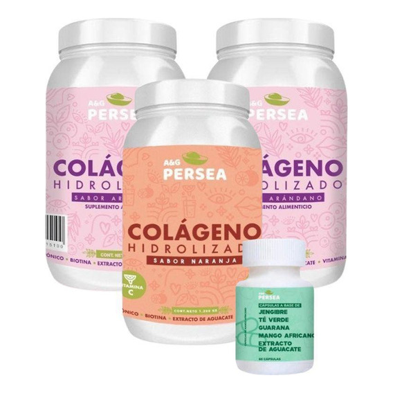 Pack 3 Colageno A&g Persea 1.2 Kg C/u 2 Arandano Y 1 Naranja