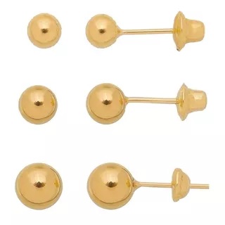 Kit 3 Pares Brincos Bola Ouro 18k-750 3mm, 4mm E 5mm Cor Dourado