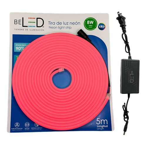 Tira Led Neon Flex 5m 12v Con Fuente 12v 3a Decorativa Color de la luz Rosa