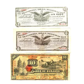 3 Billetes De Revolucion 50 Cvs 1 Peso Y 10 Pesos Durango