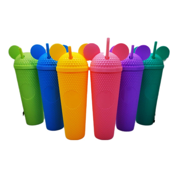 Pack 10 Vasos 1 Litro Texturizados Tapa Popote Colores Ice