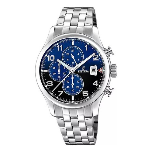 Reloj Festina Hombre Acero Crono Azul Fecha 100mts F20374.8 Color de la malla Plateado Color del bisel Plateado Color del fondo Azul y Negro