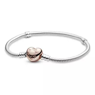 Brazalete Pandora Broche Corazón Cubierta Rosa Con Kit